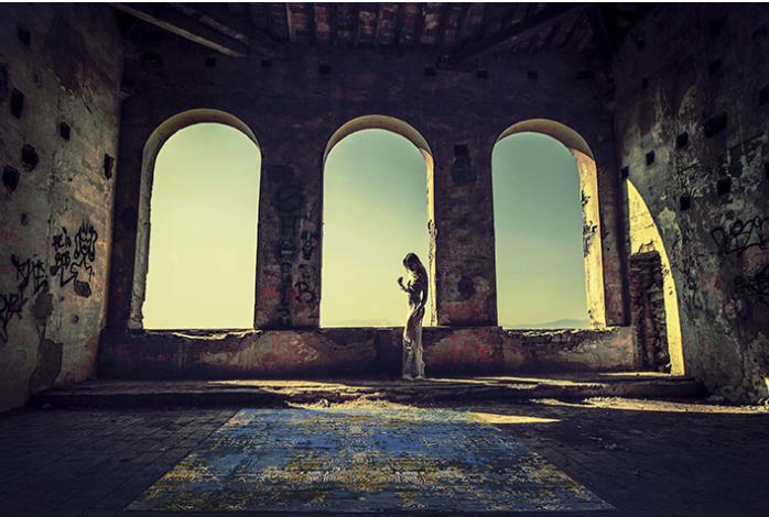 Luxury Abstract Blue Gold Rug | Size: 170 × 240 cm