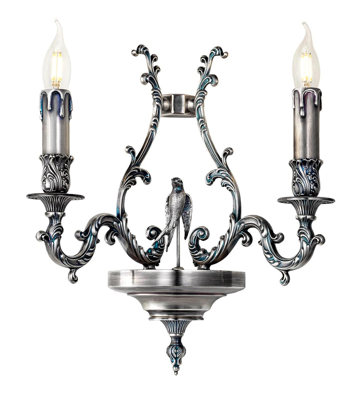Bird Blue Silver 2-Light Wall Sconce