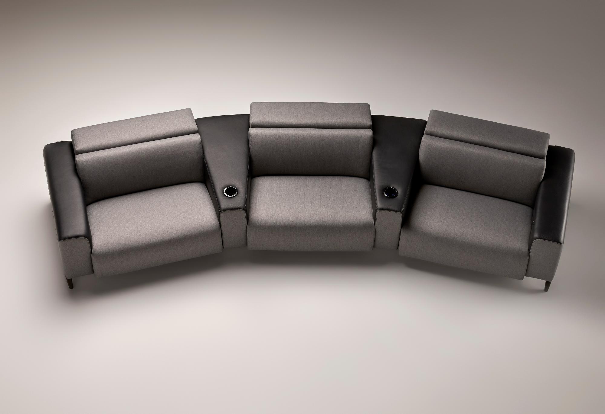 Atlanta Grey 3-Seater Curved Sofa