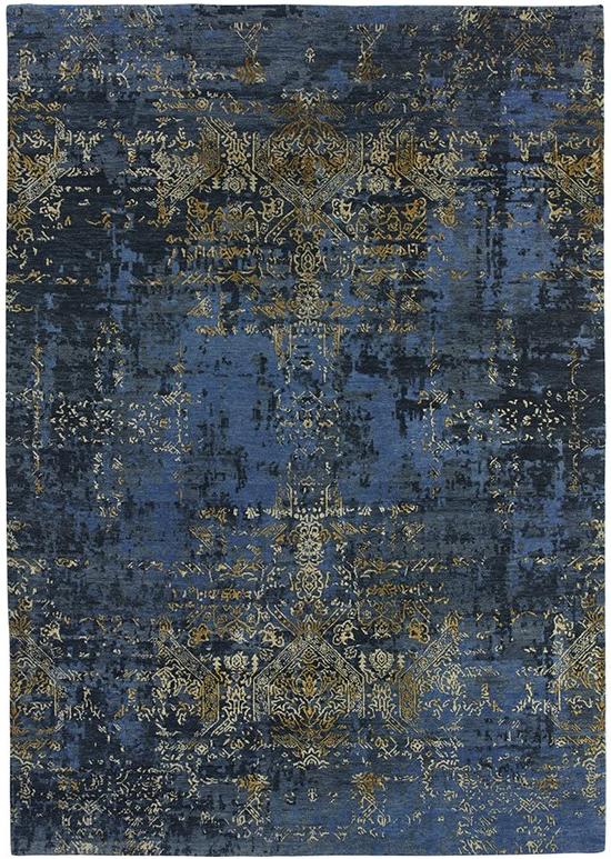 Luxury Abstract Blue Gold Rug | Size: 170 × 240 cm