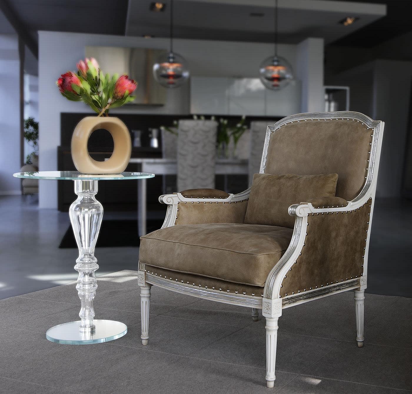Gray Leather Upholstered Armchair Italian Design