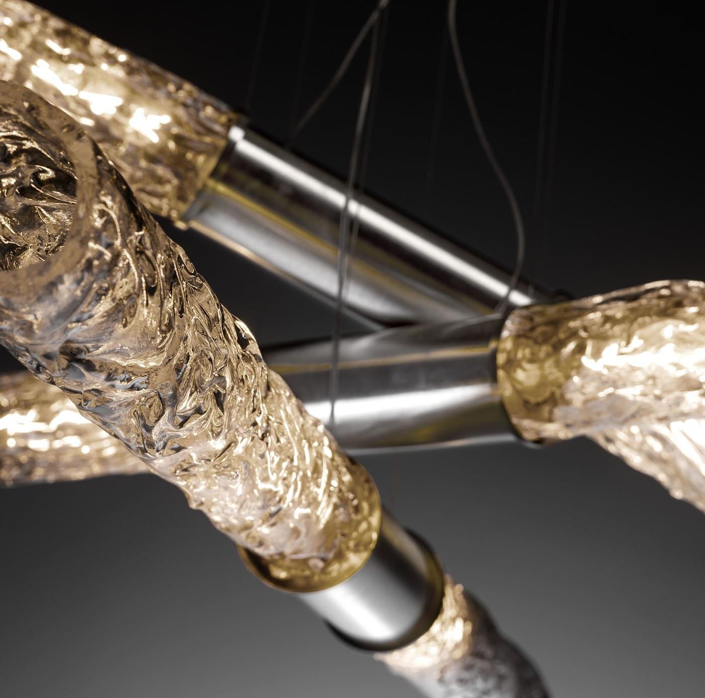 Linear Clear Blown Glass Chandelier