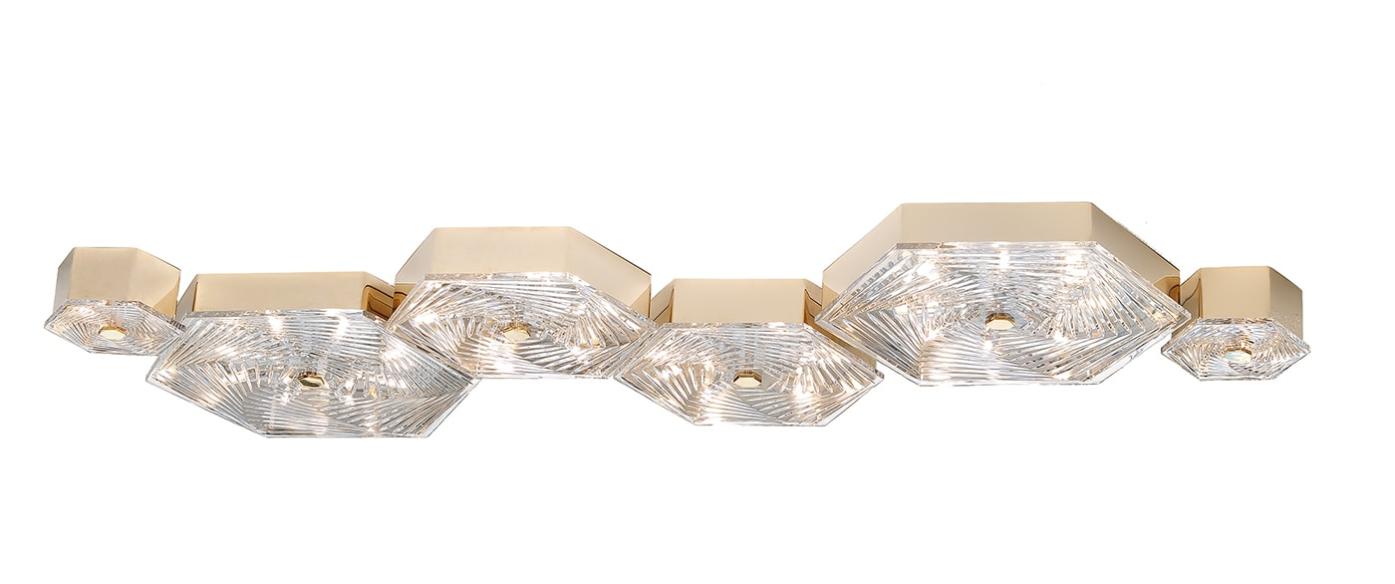 Hexagonal Gold Chandelier with Hand-Cut Crystal