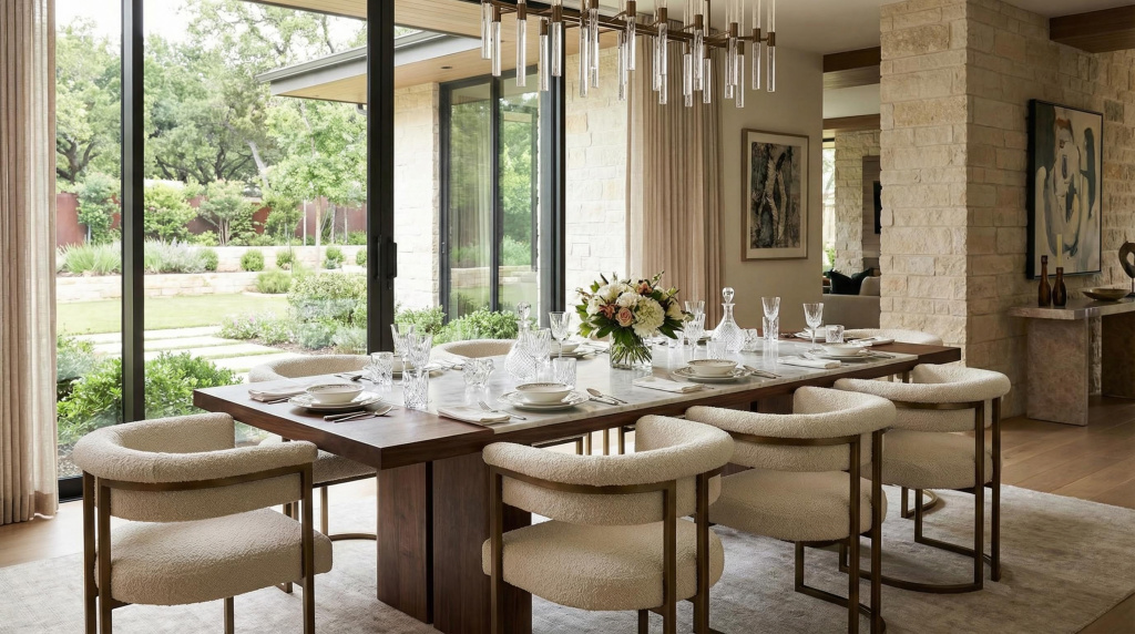 Elegant dining table with modern chairs in a luxury home
