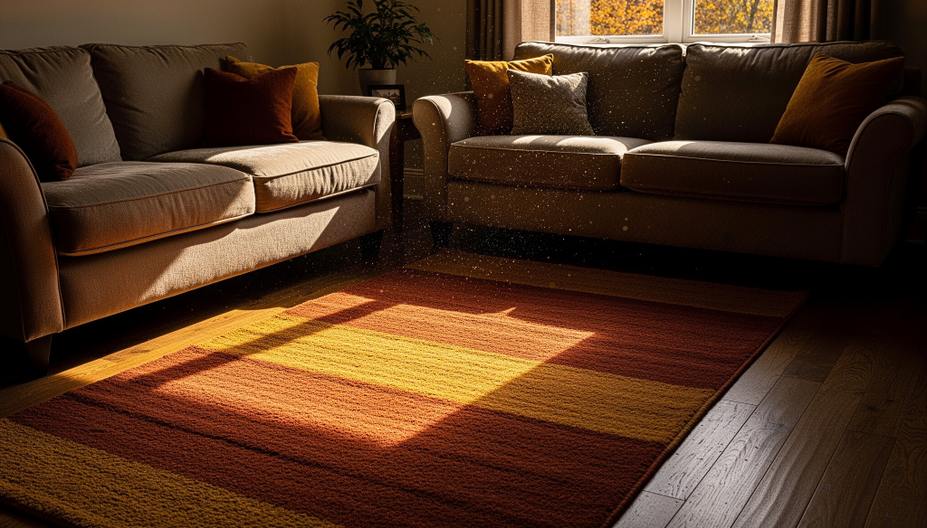 Earth-toned rugs adding warmth beneath beige sofas in inviting interiors