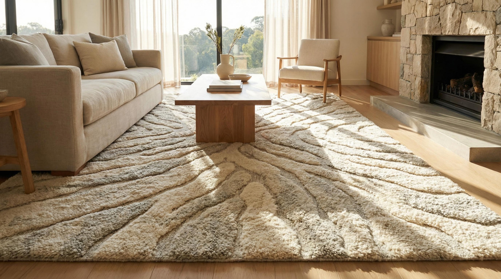 Luxury tufted rug in contemporary living room
