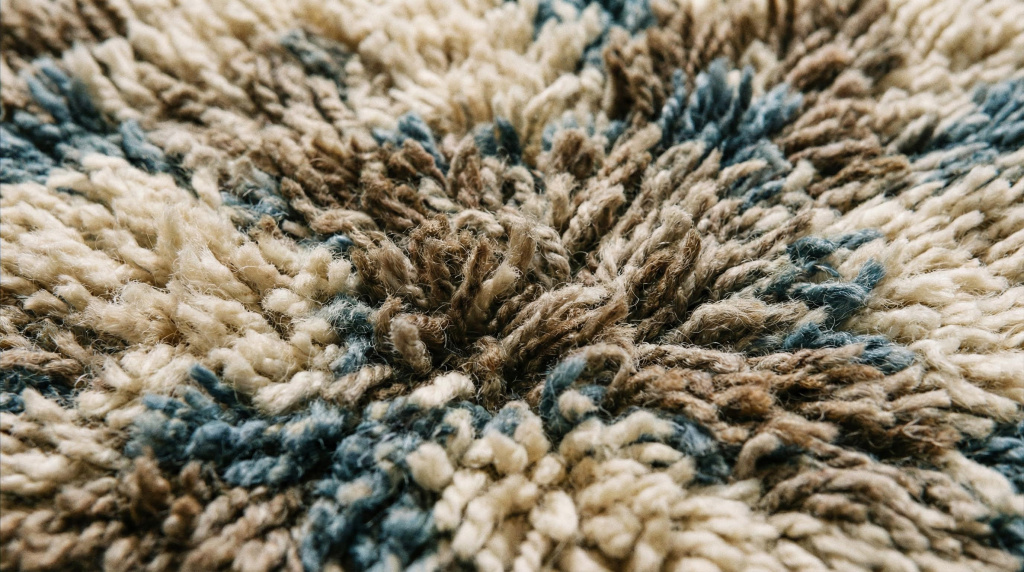 Close-up of high-pile tufted rug showing texture