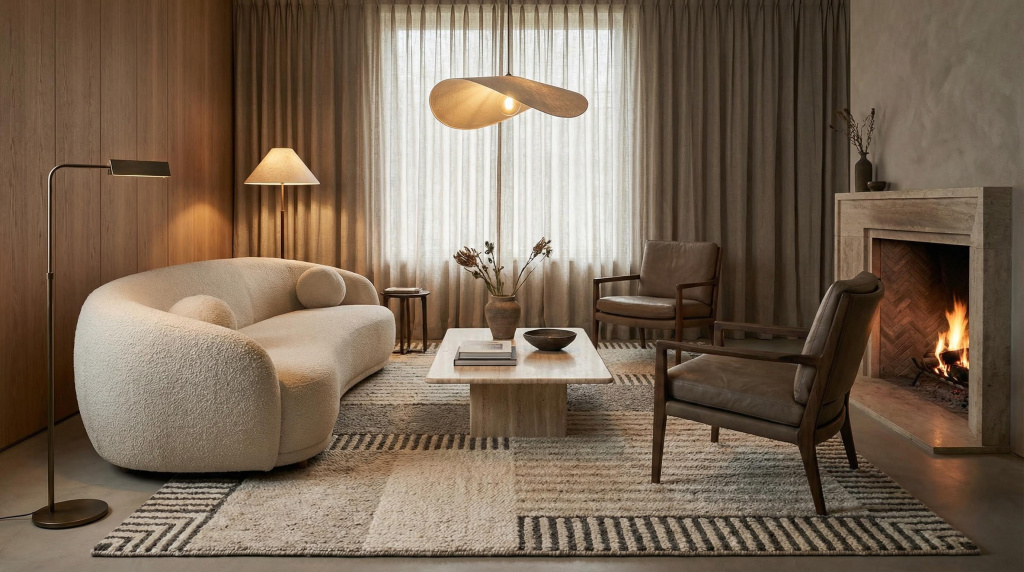 Tufted cotton rug in modern minimal interior