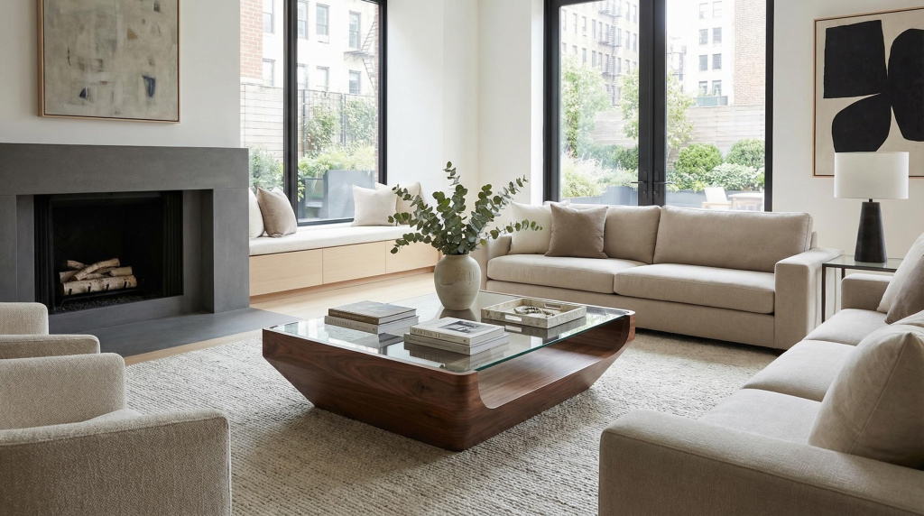 Modern living room with stylish coffee table