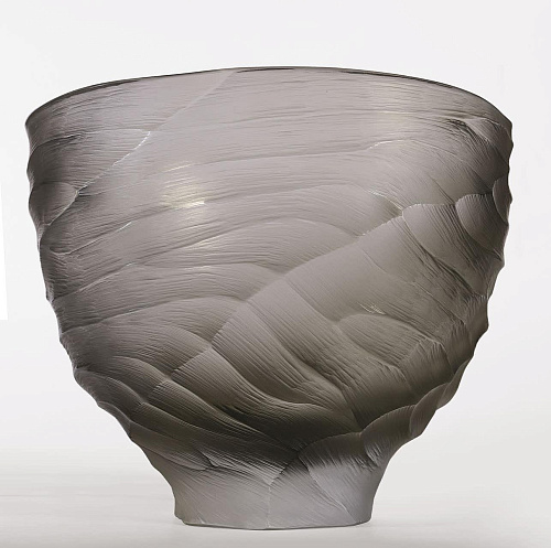 Large Gray Murano Glass Bowl-Form Vase