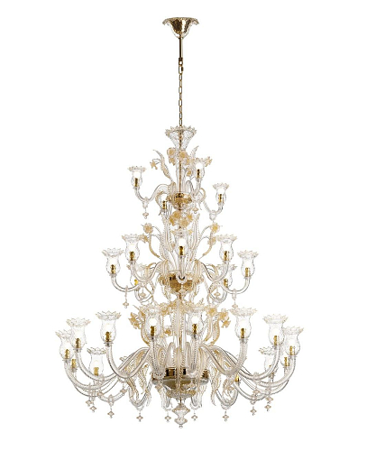 Venetian Glass 28-Light 3-Tier Chandelier in 24K Gold