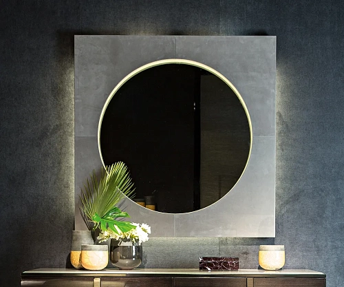 Leather Mirror with Back Lights
