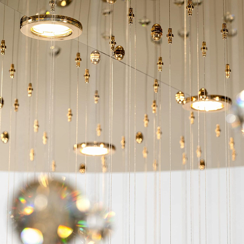 Elegant Chandelier in Pale Gold with Crystal Spheres