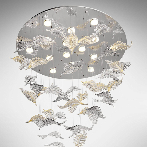 Venetian Leaf Glass Chandelier with Steel Reflector