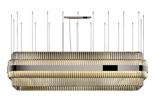 Polished Nickel Chandelier with Transparent Triedro Glass