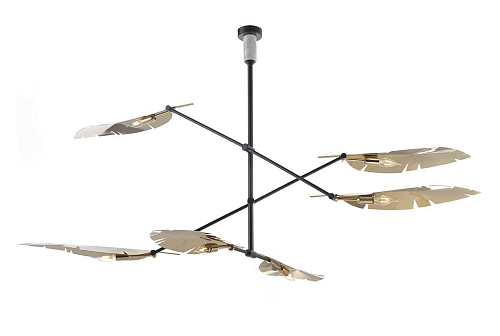 Leaf Soft Gold & Black Chandelier with Carrara Marble