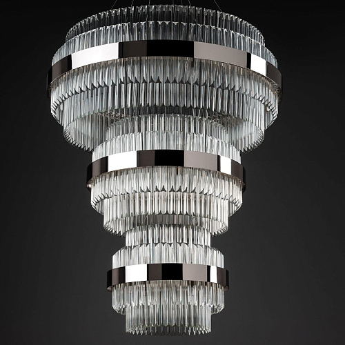 Polished Nickel Round Chandelier with Triedro Glass