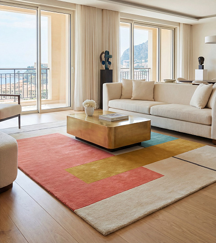 Framed Blocks Coral Artisan Rug