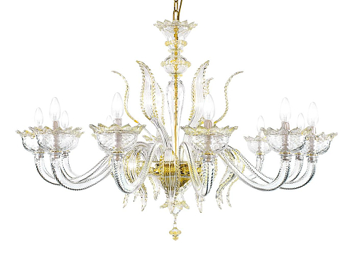 Elegant 12-Light Venetian Chandelier in 24K Gold