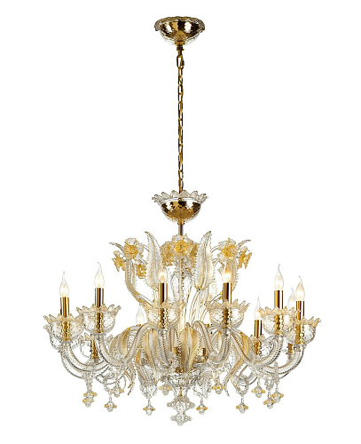 Venetian Glass Transparent & Gold Chandelier