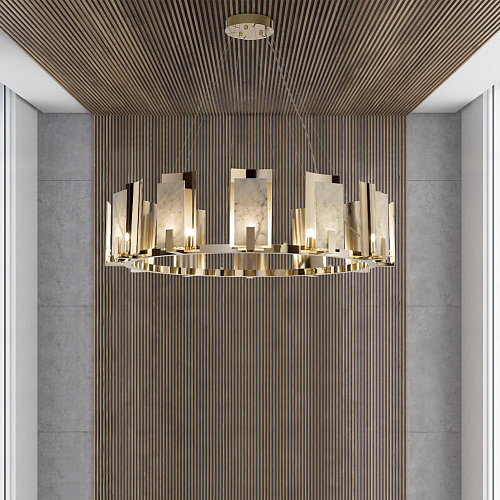 Carrara Marble Round Chandelier in Gold