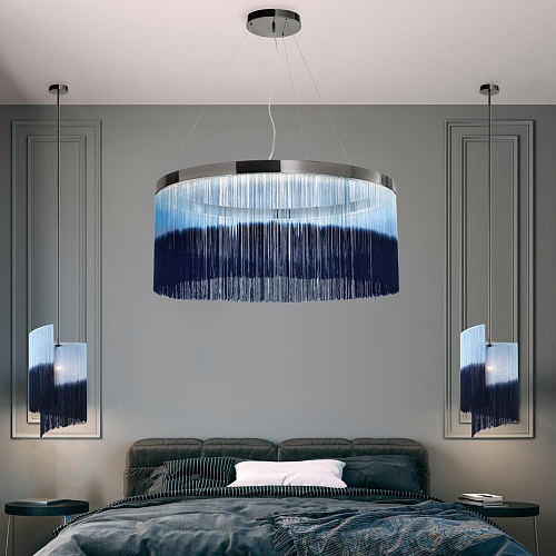 Dark Nickel Ring Chandelier with Hand-Colored Fringe