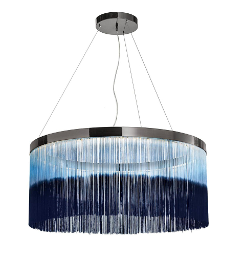Dark Nickel Ring Chandelier with Hand-Colored Fringe