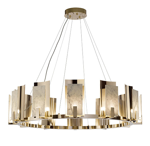 Carrara Marble Round Chandelier in Gold