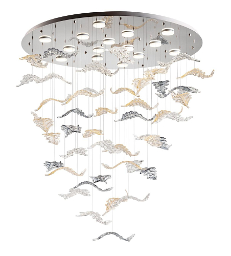 Venetian Leaf Glass Chandelier with Steel Reflector