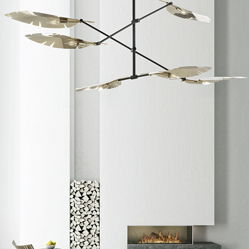 Leaf Soft Gold & Black Chandelier with Carrara Marble